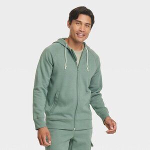 Men's Cotton Fleece Full Zip Hooded Sweatshirt - All in‎ Motion™ Green Medium